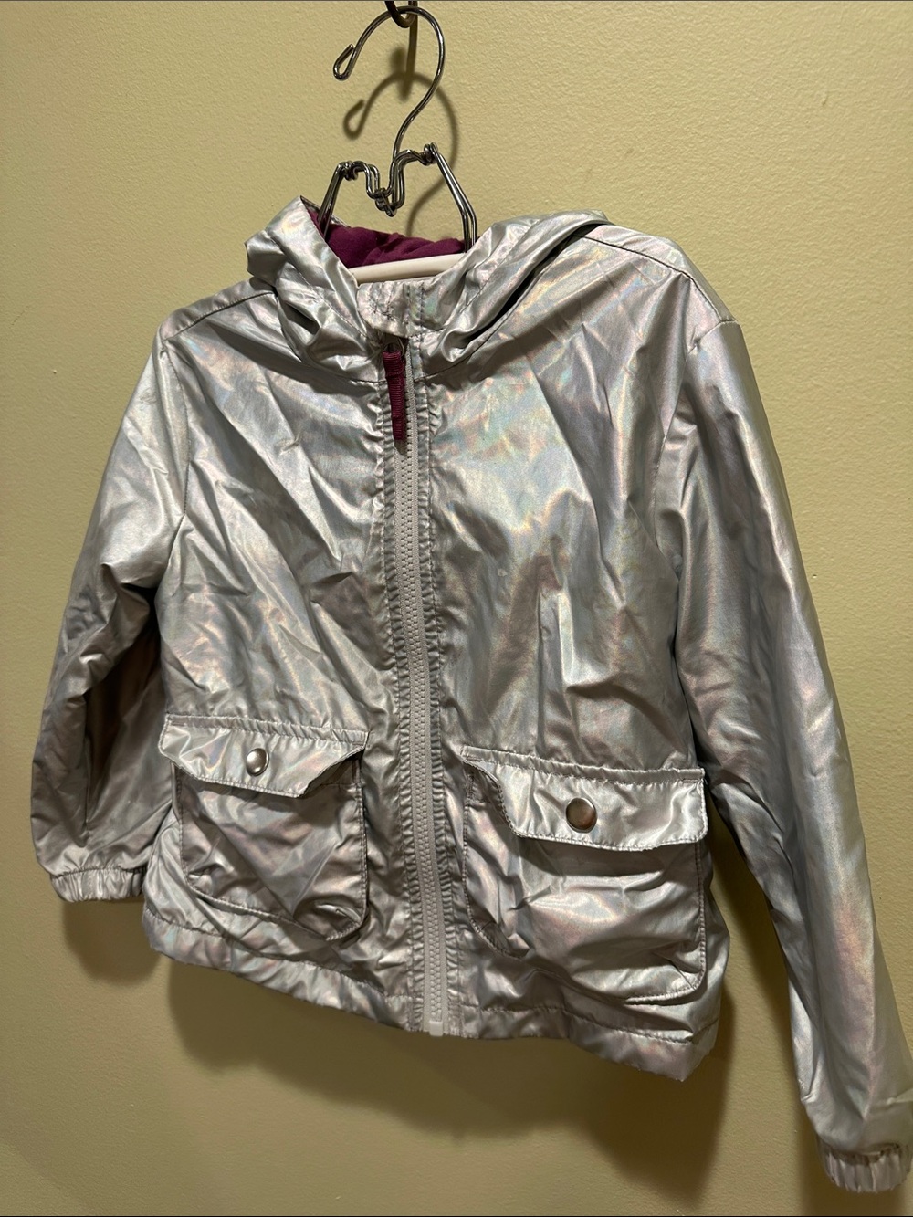 Cat & Jack Silver Reflective Hooded Raincoat with Plum Lining